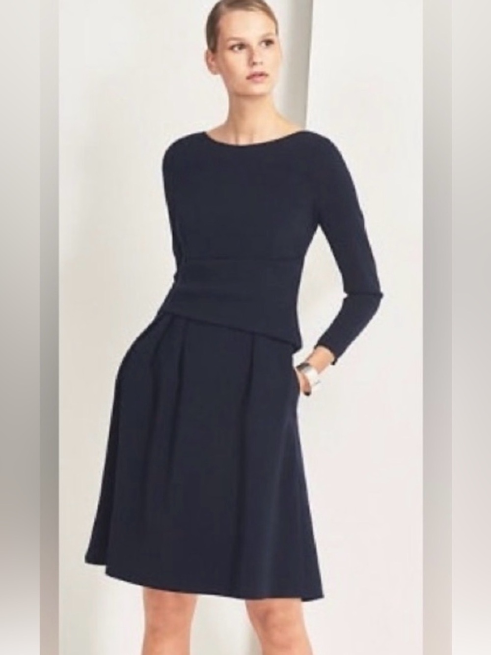 NWT! The Fold Navy Camelot Long-Sleeve A-Line Dress